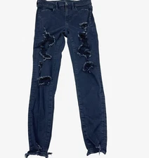 American Eagle Jeans Women 4 High Rise Jegging Black Faded Stretch Holes Ripped