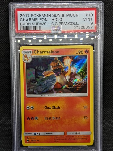PSA 9 CHARMELEON 19/147 Burning Shadows Premium Collection Holo Pokémon Card - Afbeelding 2 van 3