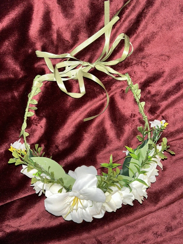 Mujer Blanco Flor Diadema Floral Corona Guirnalda Halo Boda Festivales Foto Pro Foto 3 de 3