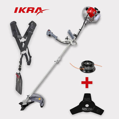 Benzin Freischneider IKRA IBF 43 Motorsense Zweihandgriff Rasenmäher Gurt Messer