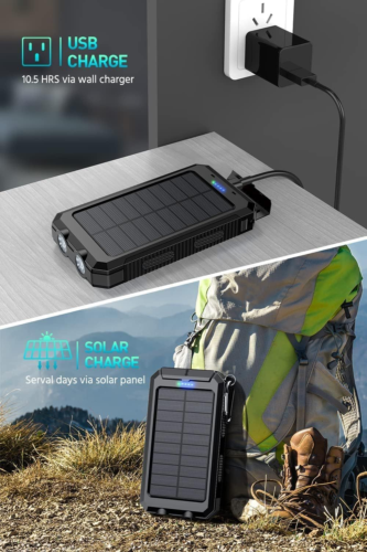 High-Capacity 36800mAh Solar Power Bank with QC3.0 & Dual USB Ports - Black High-Capacity 36800mAh Solar Power Bank with QC3.0 & Dual USB Ports - Black