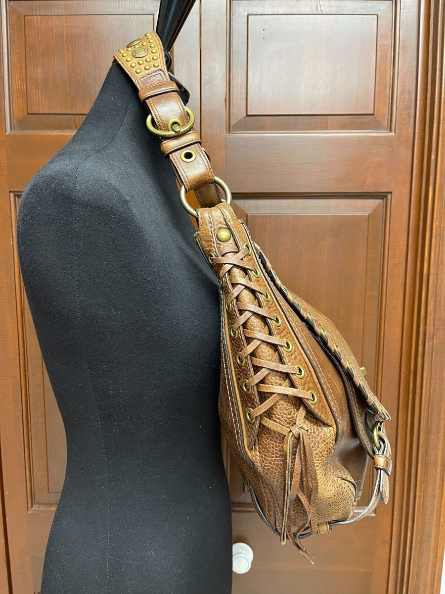 バッグ Coach Tobacco Abbey Lace Flap Hobo Rare Coach Ltd Ed Studded Lace Flap Tobacco Leather LG Abbey