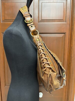 Coach Ltd Ed Studded Lace Flap Tobacco Leather LG Abbey Satchel