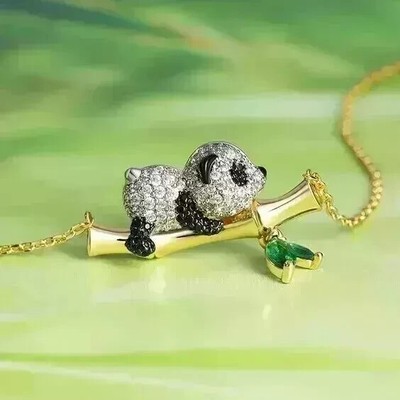 14k Two Tone Gold Plated 2.90Ct Round Cut Simulated Diamond Panda Pendant