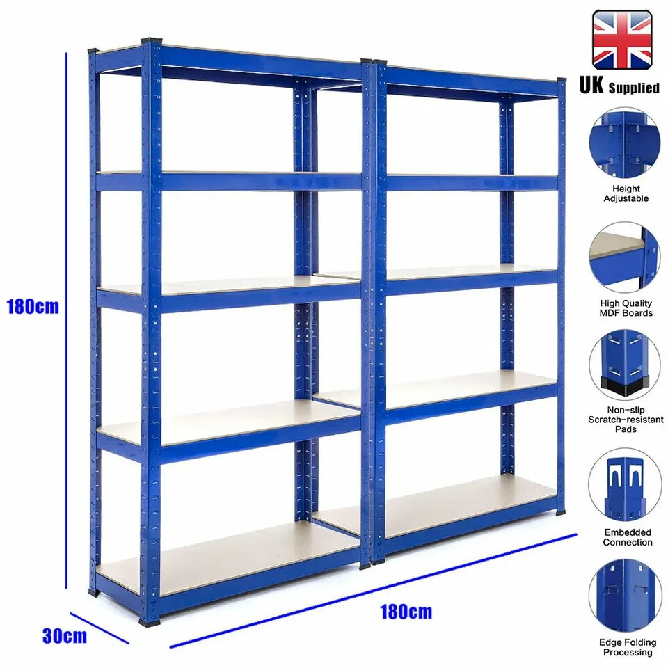 2X 180cm 5Tier Heavy Duty Metal Garage Shelving Unit Storage Shelves