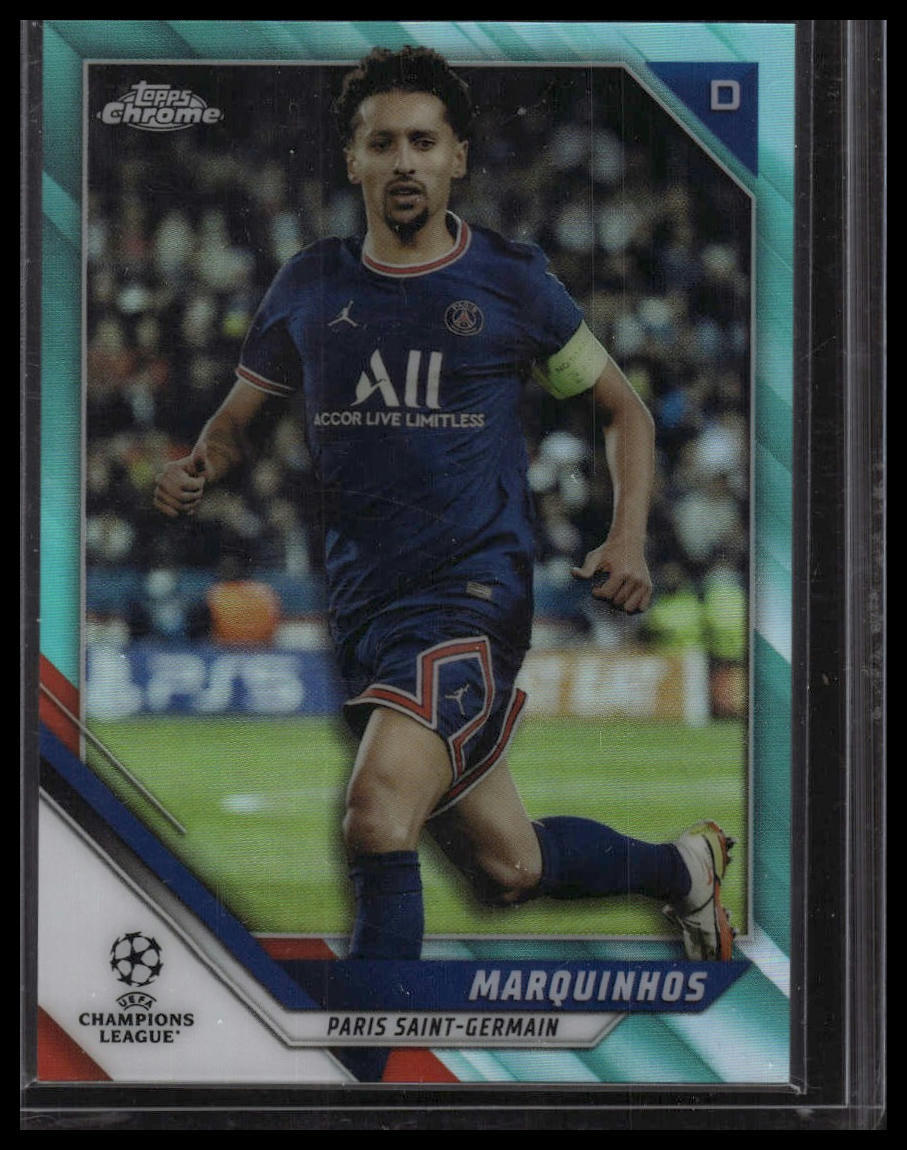 2021-22 Topps Chrome UEFA Champions League #144 Marquinhos Aqua Refractor #/199
