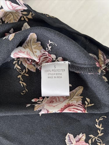 NWT! Mi Ami women’s BOHO flowy TOP/BLOUSE 3/4 sleeve Black Floral V-neck Size:S - Picture 4 of 7