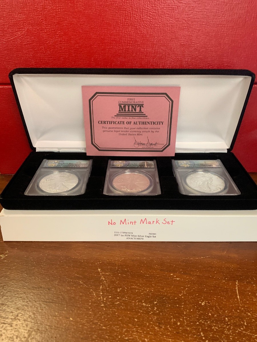 2017-P S W 3 Piece Silver American Eagle Set ANACS MS70 Special