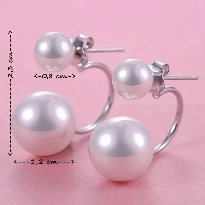 Perlenohrringe Ohrringe Kunstperle weiße Doppel Perle Ohrstecker - Bild 3 von 3