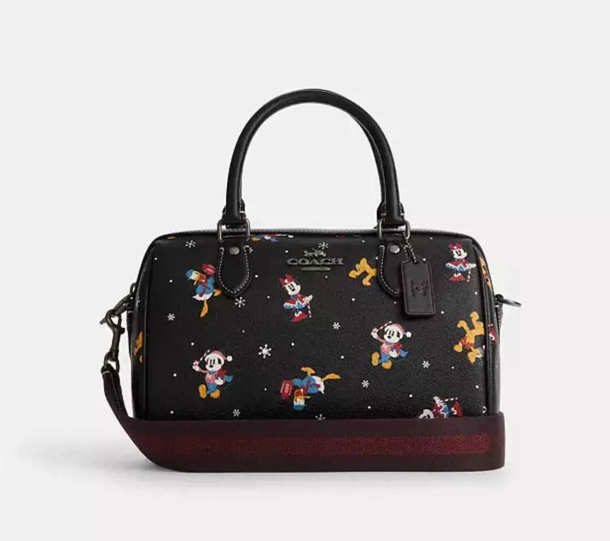 NWT COACH CM849 Disney X Coach Rowan Satchel With Holiday Print