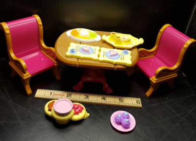Fisher Price Loving Family Dollhouse Dropleaf Table & 2 Chairs & 6 food trays