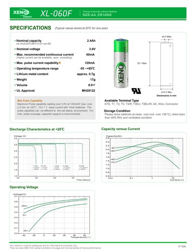 XL-060F/AX XENO Lithium Batterie 3,6V 2,4Ah AA Einwegbatterie axiale Leitungen - Bild 2 von 3