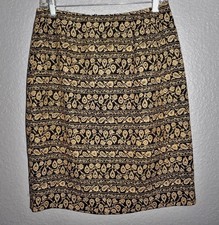 Chaus Skirt 100 Polyester FAUX Wrap Lined black brown floral paisley 10