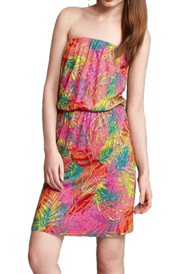 neon velvet dress VELVET 'Neon Fern' ~ Tropical Strapless Blouson Versatile Dress XS New $119
