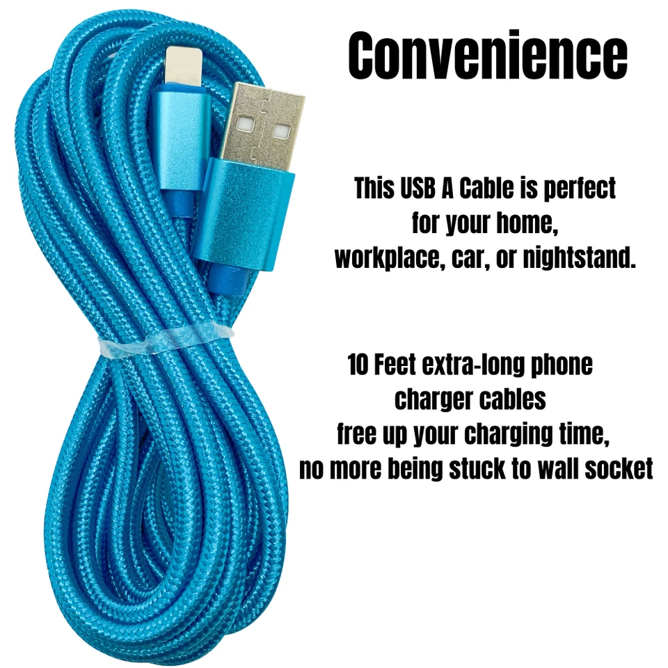 Braided 10Ft USB Fast Charger Cable For iPhone 12 11 7 8 6 XR SE 5 Charging Cord - Image 4 of 4