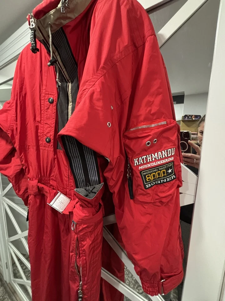 Bogner Red One Piece Belted & Hooded Ski Snowboard Suit Men's EU 38L $1200 - Image 2 of 4