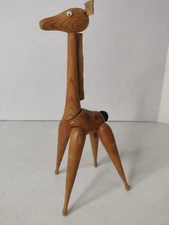 Vintage MCM SCHOOLINE HOLLYWOOD CA ZOOLINE  10" WOOD Jointed GIRAFFE Figurine 