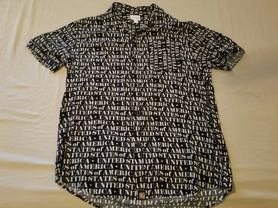 Mens LulaRoe Dress Shirt M Medium Black Button Cotton Short Sleeve - Image 2 of 4