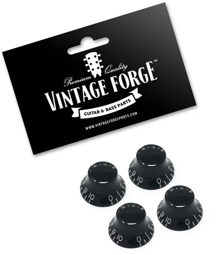 BLACK TOP HAT BELL KNOBS FOR EPIPHONE IMPORT GUITAR METRIC RECESSED (4-PACK) NEW