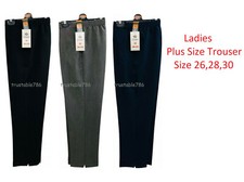 Ladies Women Smart Fit Half Elasticated Waist Pull On Plus Size Trouser UK Made 