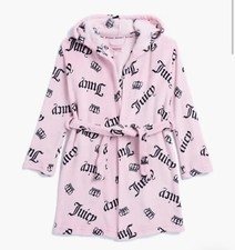 NWT, Girls JUICY COUTURE Logo Pink Hooded Fleece Robe. Size 10/12