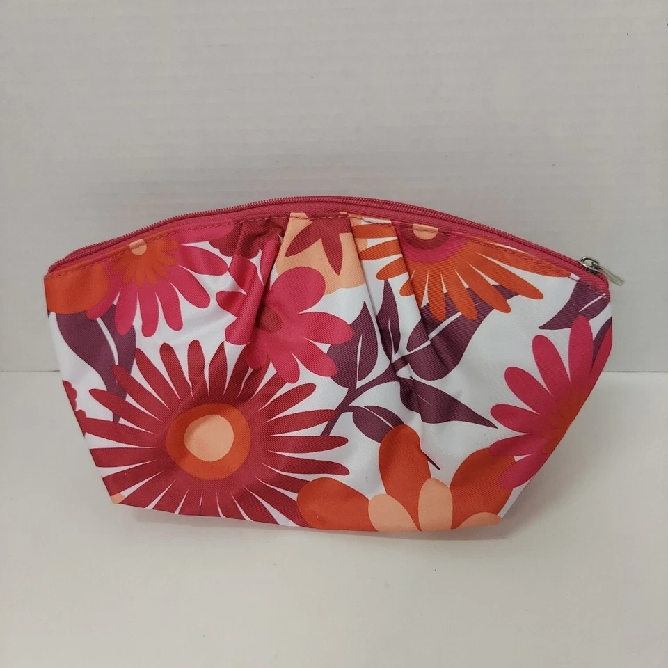 Conjunto de bolsa de maquillaje vintage Clinique girasol rosa naranja nuevo sin etiquetas cosméticos retro años 70 Foto 2 de 4