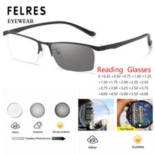 Metal Photochromic Reading Glasses Men Square Half Frame Outdoor Sunglasses New