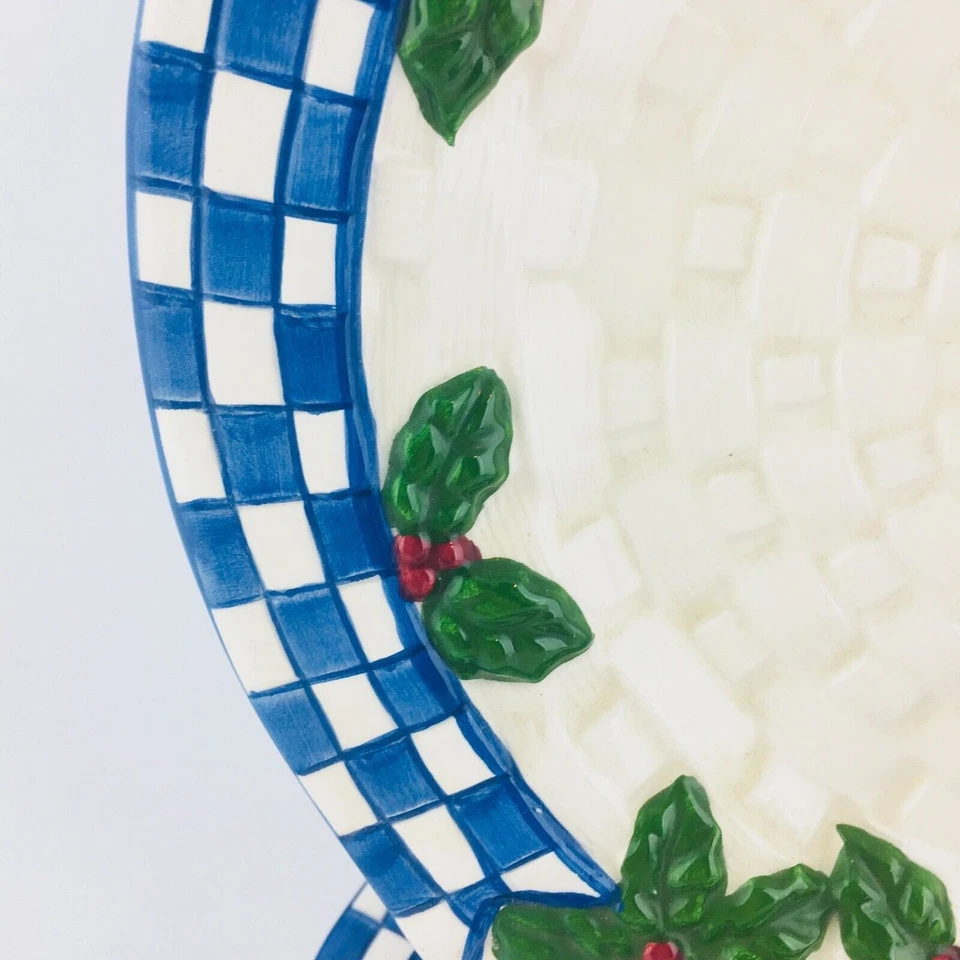 Винтажная керамическая пластина 1998 CBK LTD LLC белый синий клетчатый обод Holly 8 1/4 дюйма - Изображение 2 из 3