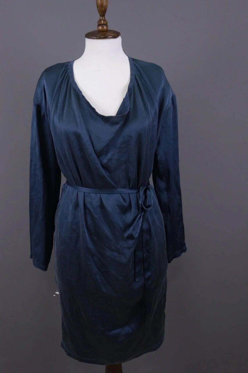 SAINT LAURENT (YSL) Abito con cordini Yves Saint Laurent blu seta a maniche lunghe con cordini taglia 36