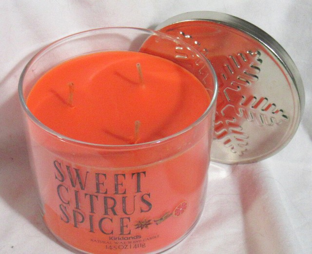 2 Kirkland's 14.5 oz Large 3Wick Candle Natural Wax Blend SWEET CITRUS SPICE for sale online eBay