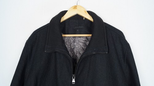 CALVIN KLEIN Men's Coat Size XL Black Wool High Neck Full Zip Pockets s11210 - Picture 5 of 8