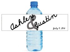100 White Paper Script Wedding Anniversary Engagement Party Water Bottle labels