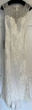 Aspeed White Lace Beaded Illusion Neck Gown Formal/Bridal NWT $350 Size XS