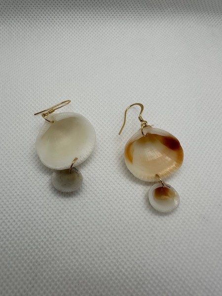 Alternate view of Seashell Hoop Earrings 14k Gold Plated, Real Shells, Handmade Beach Jewelry