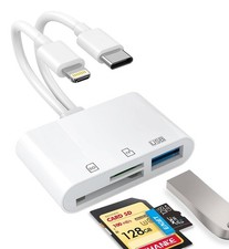 USB C SD Card Reader for iPhone, iPad, Lightning Dual Port SD Card Adapter, M...