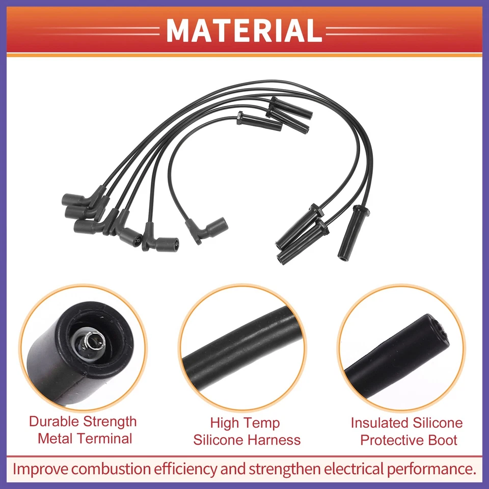 Cable de bobina de encendido de cable de bujía 6 piezas No.89017743 para Chevrolet Impala 06-09 Foto 4 de 4