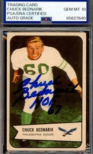 Chuck Bednarik Gem Mint 10 PSA DNA Signed 1954 Bowman Autograph