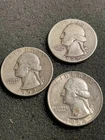 Lot Of Three (3) 90% Silver Washington Quarters - Mixed Dates - 64D 52S 45P