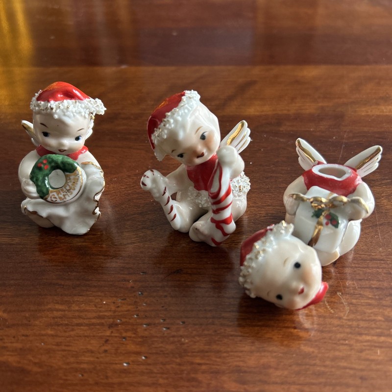 3 Vintage Lefton Retro Mid Century Christmas Baby Angels