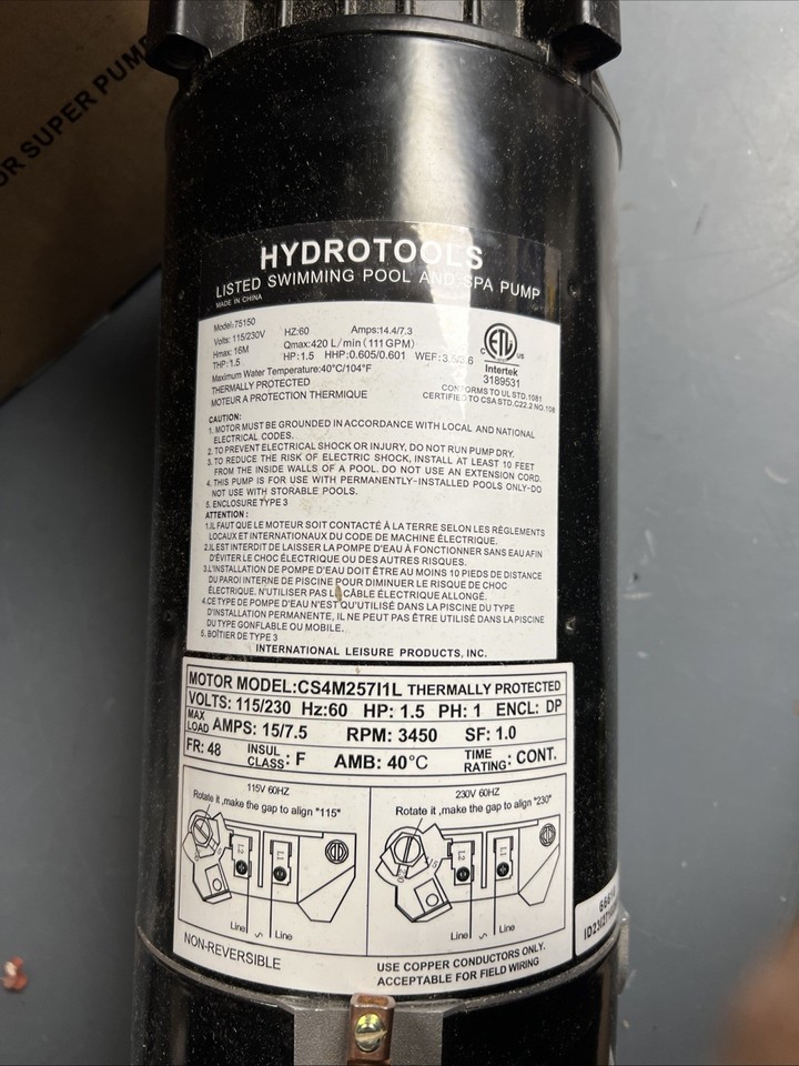 HydroTools Swimming Pool Pump Motor for Hayward Super Pump 1.5 HP 75150 ...