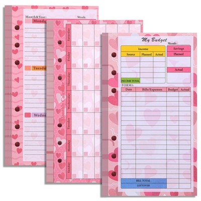 Toplive 3 Pack A6 Planner Refill Paper & Budget Sheets, Monthly 3 Pack, Pink