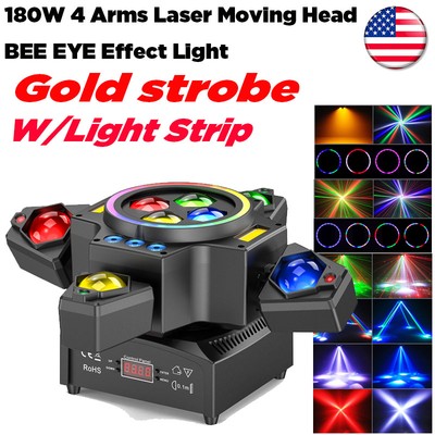 4IN1 180W RGBW DJ Light w/ Laser Effect 4 Arms Moving Head Light DMX Stage Light