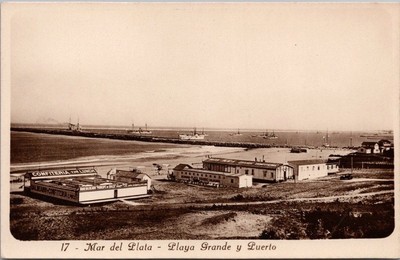 MAR DE PLATA, Argentina Photo RPPC Postcard ''Playa Grande y Puerto'' Panorama