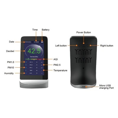 Sound Level Reader 6 in 1 Digital Decibel Meter 30-130dBA Environment Monitor