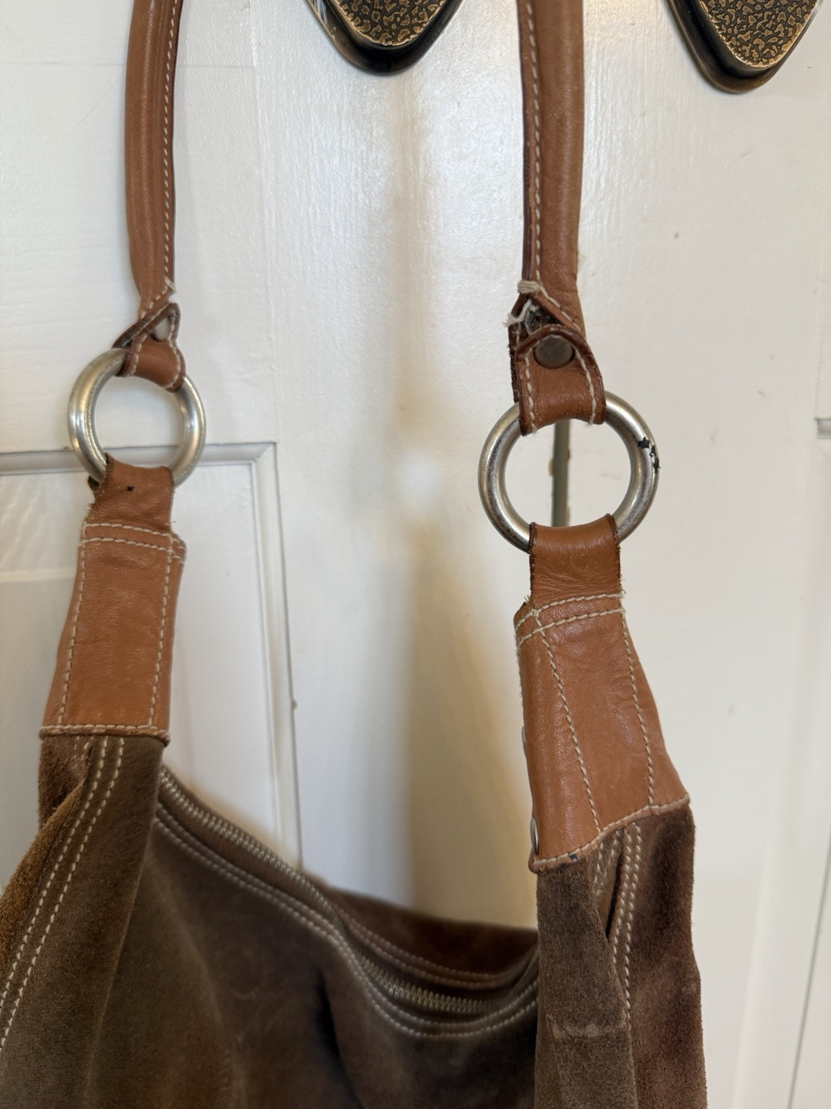 Gap Medium Brown Cow Split Leather Colorblock Zip… - image 16