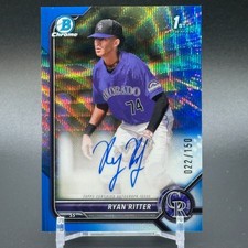 2022 Bowman Chrome Draft Ryan Ritter Auto Blue Wave 1st #'d /150 - Rockies RC