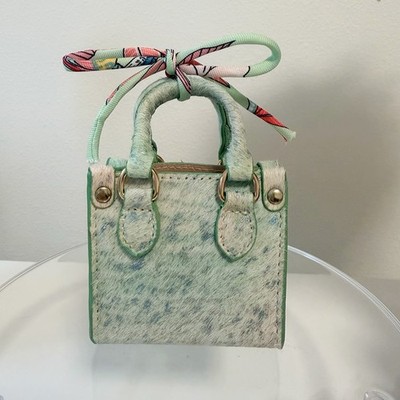 Mint Green Genuine Leather & Pony Hair Mini Tote Bag Charm | Handmade
