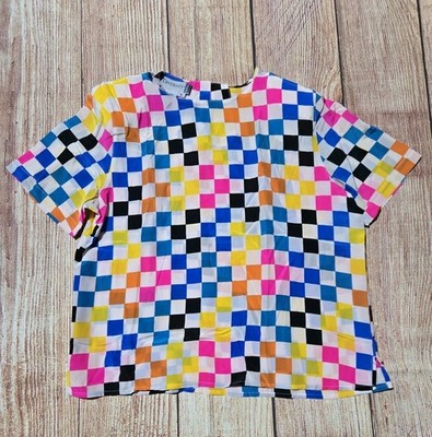 Vintage Diversity 100% Silk Art To Wear Multicolor Geometric Blouse Top Size MP