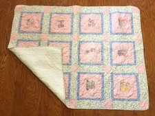 Hand Made Baby Quilt Blanket Sun Bonnet Sue Kids Embroidered 53x40 Pink Blue