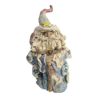 Bodeker Handmade Studio Pottery Wizard Art Sculpture Figure Sorcerer Crystal 8''